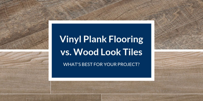 Top and bottom comparison image of vinyl plank flooring and wood-look tiles