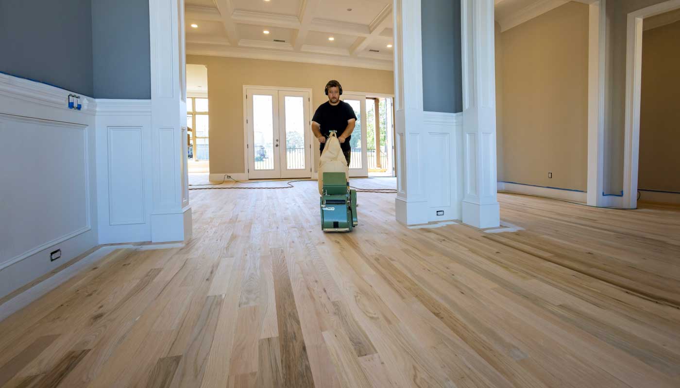 Hardwood flooring being cleaned