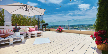 properly maintained wooden deck on a sunny bright day