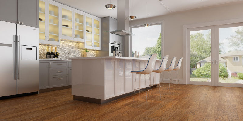 Image of a kitchen with fixed buckled hardwood floors