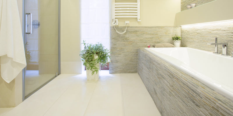 modern bathroom with porcelain tile floors