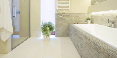 modern bathroom with porcelain tile floors