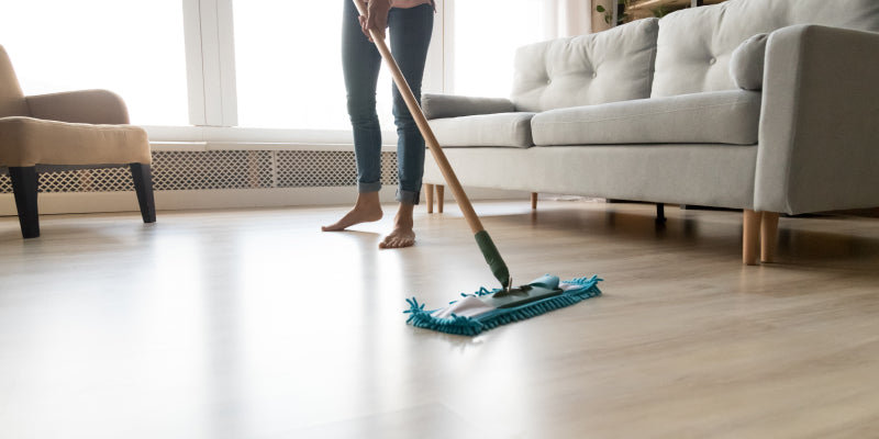 bamboo floor getting cleaned with a microfiber mop